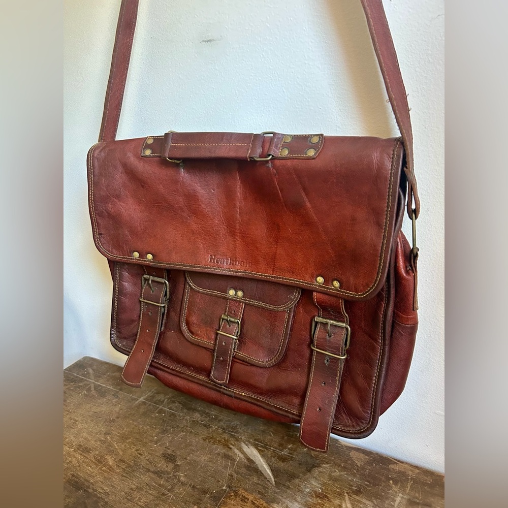 Brown Leather Messenger Bag - Vintage Style
